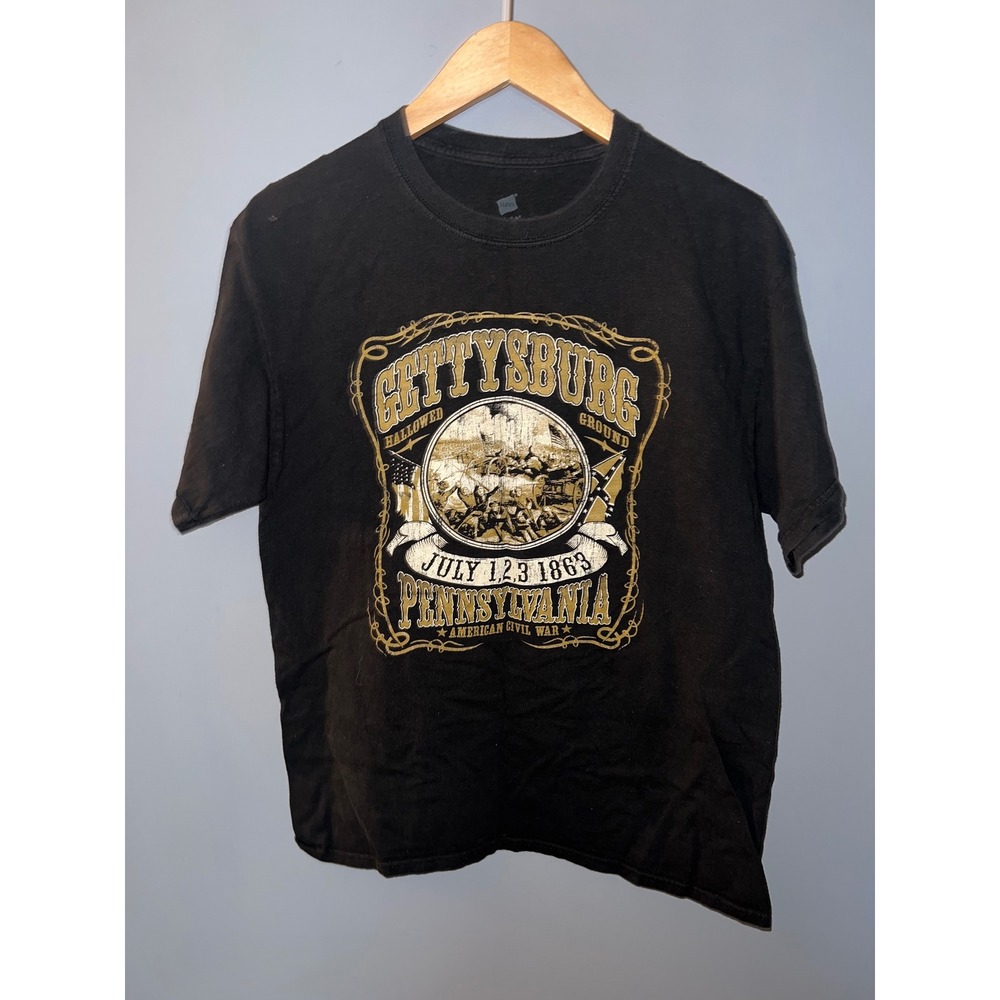 Hanes Gettysburg Pennsylvania American Civil War Graphic T-Shirt Black Medium